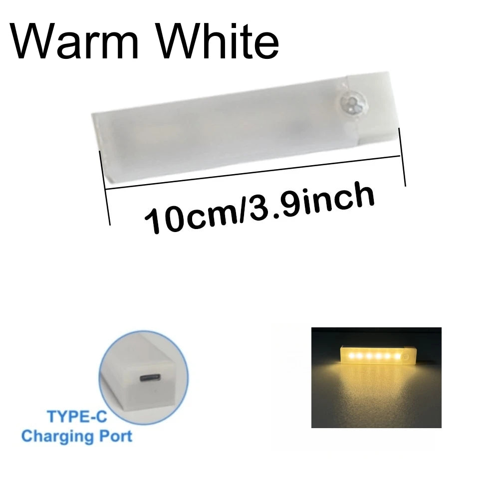 Motion Sensor Bar Light Type C Rechargeable Light LED Magnetic Attraction Night Light for Kitchen Bedside Wardrobe Bookcase