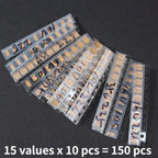 150PCS Tantalum Capacitor Assortment Kit 1μF~220μF 15 Values A/B Case SMD Chip Capacitors for DIY Repair Electronics Projects