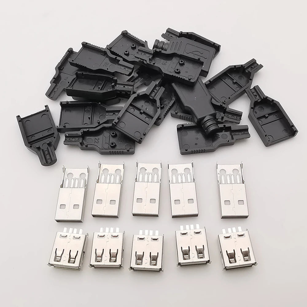 10Pcs USB 2.0 Type A 4 Pin Male Female Assembly Adapter Connector Soldering Type 5V USB-A Plug Socket Charging Data DIY Repair