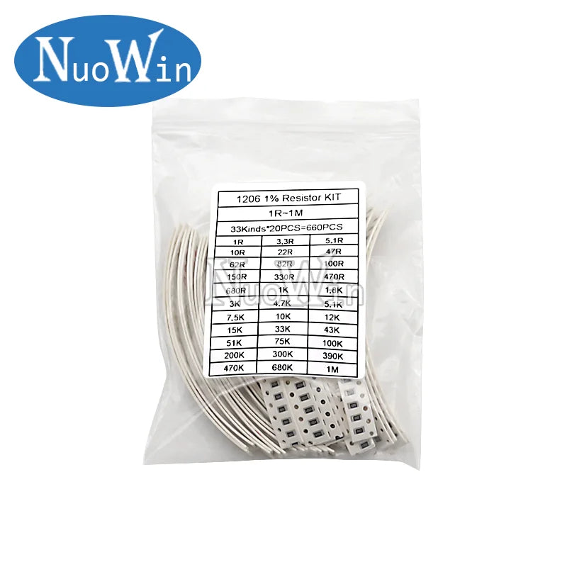 0402 0603 0805 1206 1210 2010 2512 SMD Chip Resistor Sample Kit Alloy Resistance Assorted Set 1% 5% 10R 100R 220R 1K 10K 100K