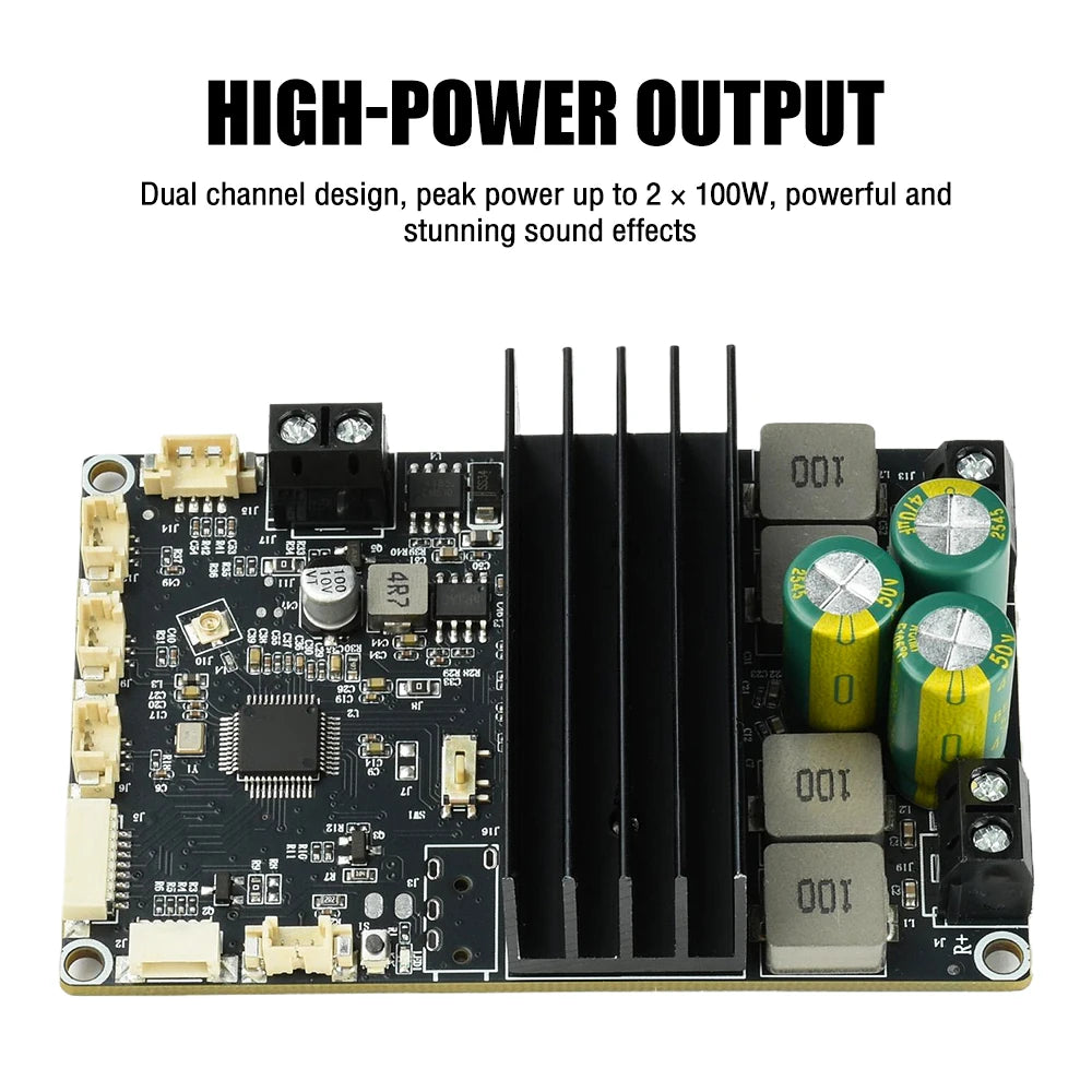 DC 9-30V Bluetooth Power Amplifier Module 2×100W Dual Channel APP Tuning Audio Board for Home Outdoor Speaker DIY Audio Upgrade