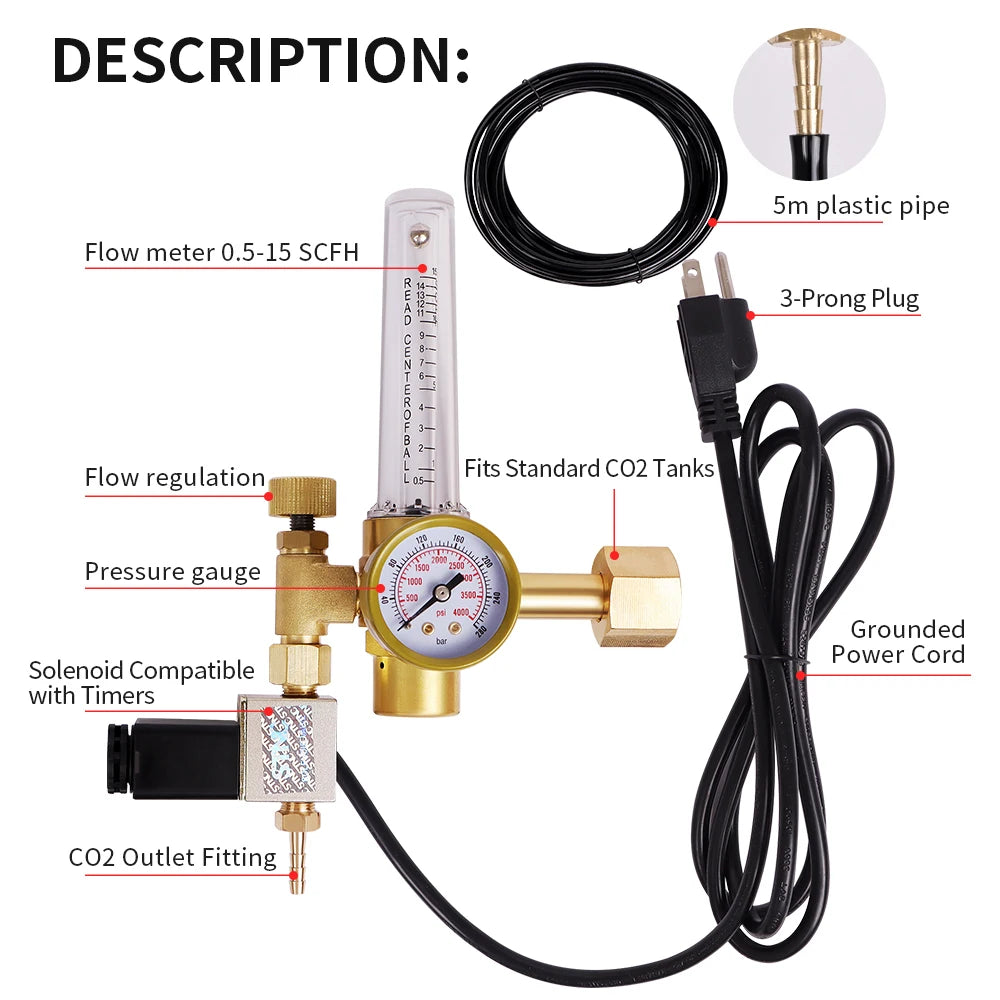 CO2 Monitor Controller Concentration Tester Carbon Dioxide Monitor NDIR Sensor CO2 Pressure Regulator Valve for Greenhouse