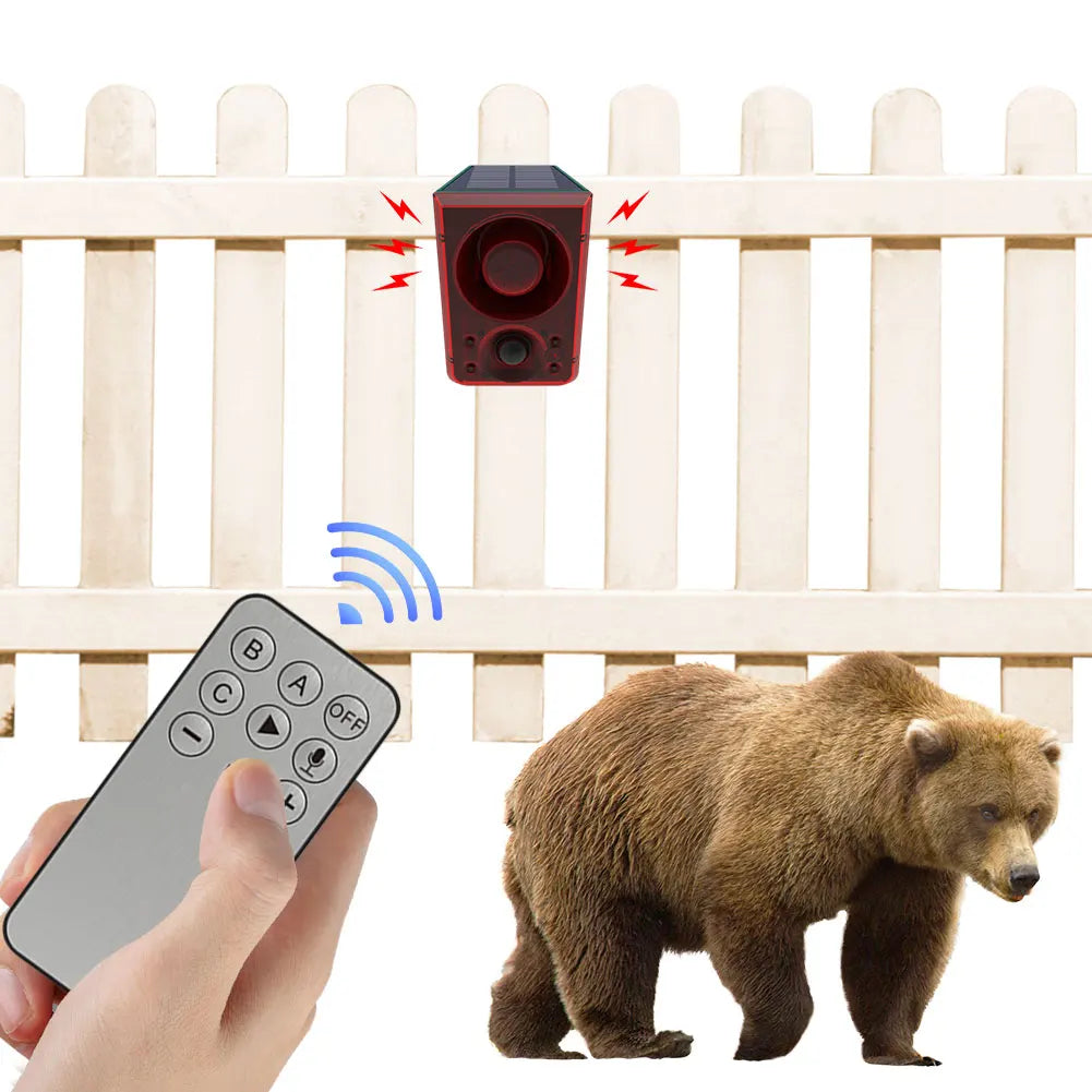 Solar Outdoor Motion Sensor Alarm Home  Alarm with Dog Barking Gunshot Sound Support Recording and Adjustable Volume