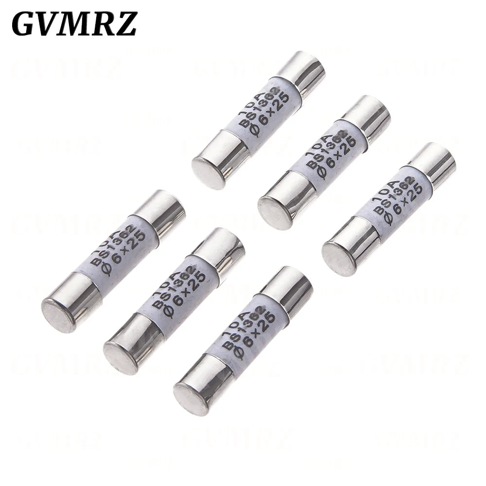 10PCS 6*25mm Ceramic Fuse 6*25 Ceramic insurance Tube 6X25MM 0.5A 1A 2A 3A 5A 6A 7A 8A 10A 15A 20A 25A 30A 250V RO57 Fuse BS1362