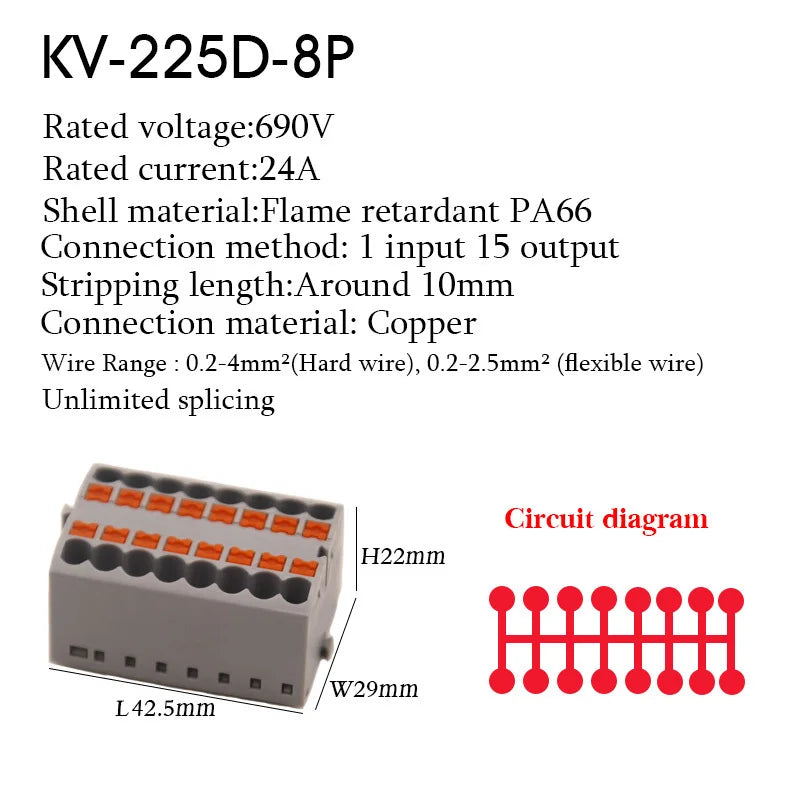 1Pc Wire Electrical Cable Connectors Plug-in Terminal Block PTFIX 2.5mm² Splitter Spliceable DIN-Rail Mounting Junction Box Tool