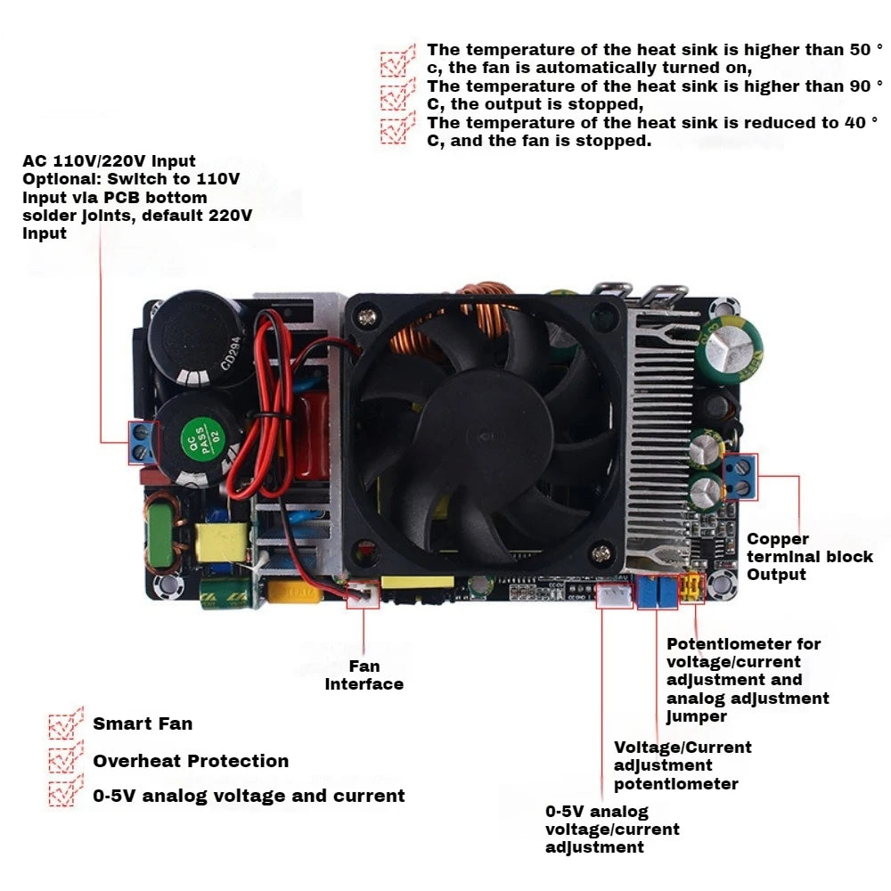350W Adjustable Constant Voltage and Constant Current High-power Power Supply Module AC220V to DC0-30V Switching Power Supply
