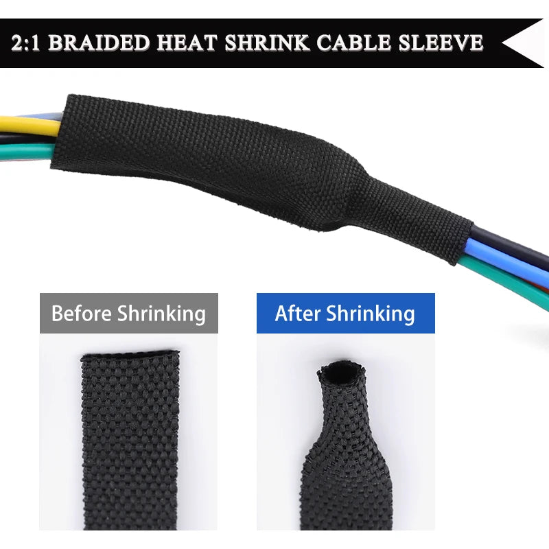 Heat Shrink Braided Cable Sleeve 4~30mm PET Heat Shrink Tube Contraction Insulation Flam Retardant Wire Wrap Sheath Protection