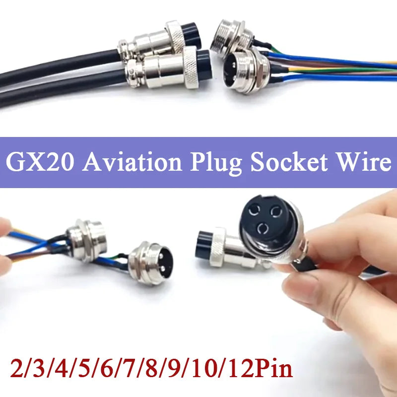 3Pin GX20 Aviation Plug with Wire 2/3/4/5/6/7/8/9/10/12Pin Connector Cable GX20 Male Female Socket Connection Line 7-20A 250V