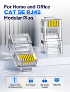 AMPCOM RJ45 Connector Pass Through CAT5E Modular Plug Network End UTP Fu Gold Plated 8P8C Crimp End For 24-28 AWG Ethernet Cable
