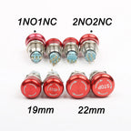 16mm 19mm 22mm 1NO1NC 2NO2NC Metal Waterproof aluminum Push Button Switch mushroom emergency STOP latching press button