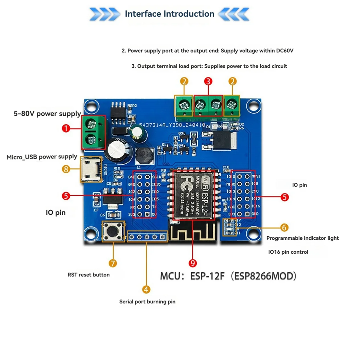 AT59 ESP8266 WIFI Single Relay MOS Switch Control Module ESP-12F Development Board Support DC 5-80V and USB Port Power Supply