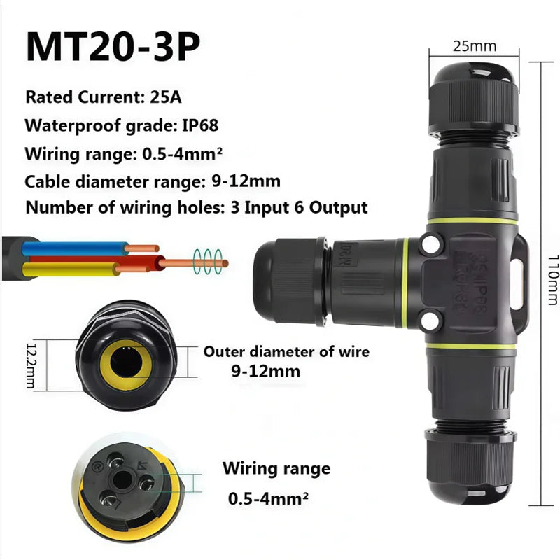 Heavy Duty Quick Connect Terminal Block T-type, IP68 Waterproof 2/3/4/5Pin for Secure & Fast Damp-Proof Wiring Connector