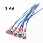 5pcs 6mm Metal Indicator Light LED Warning Signal Lamp Pilot With Wire 3V 5V 6V 12V 24V 220V Red Orange Blue Green White