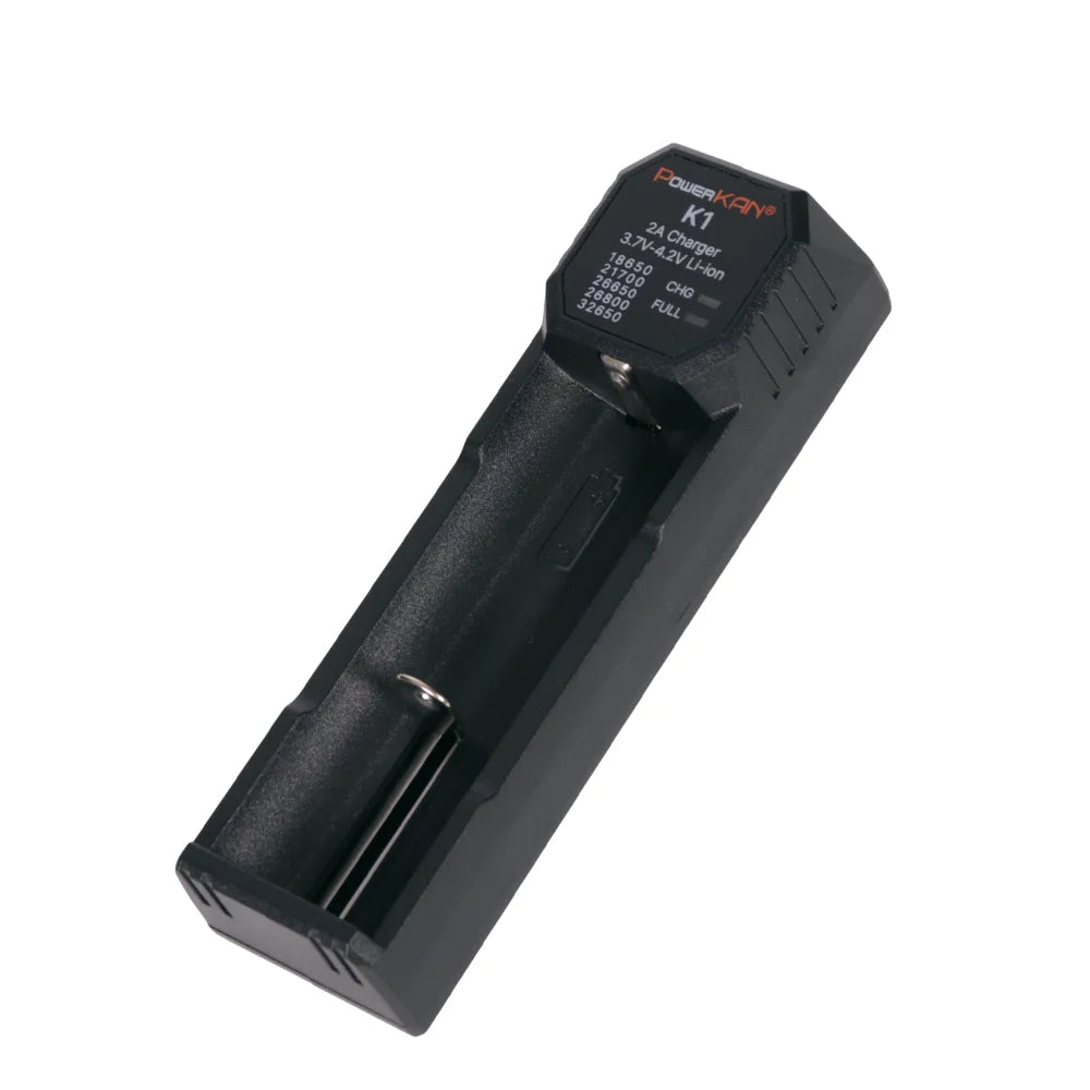 POWERKAN K1 1 Slot Smart Charger, Type-C Fast Charger for 18650 21700 26650 Li-ion Batteries
