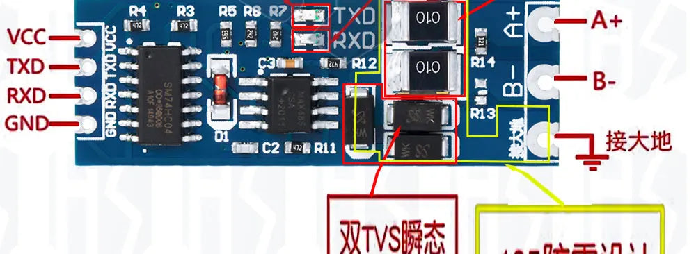 TTL-RS485 Bidirectional Converter Module: Serial UART Level Shifter with Auto-Flow Control – 3.3V/5V Power Supply