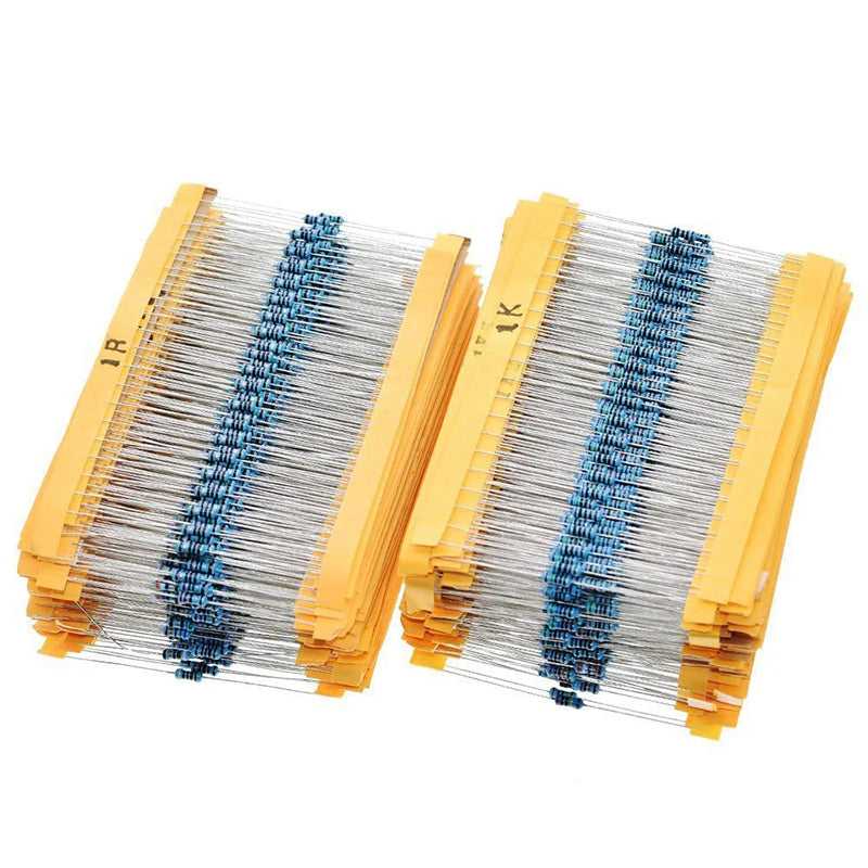 600pcs 1% Resistor Set Resistance 1/4W Metal Film Resistors Kit 10Ohm ~1M Ohm 30Values Electronic Components Kit