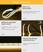 FCOB CCT LED Light Strip 640 LEDs High Density Flexible FOB COB 10mm Led Lights RA90 3000K to 6000K Linear Dimmable DC12V DC24V