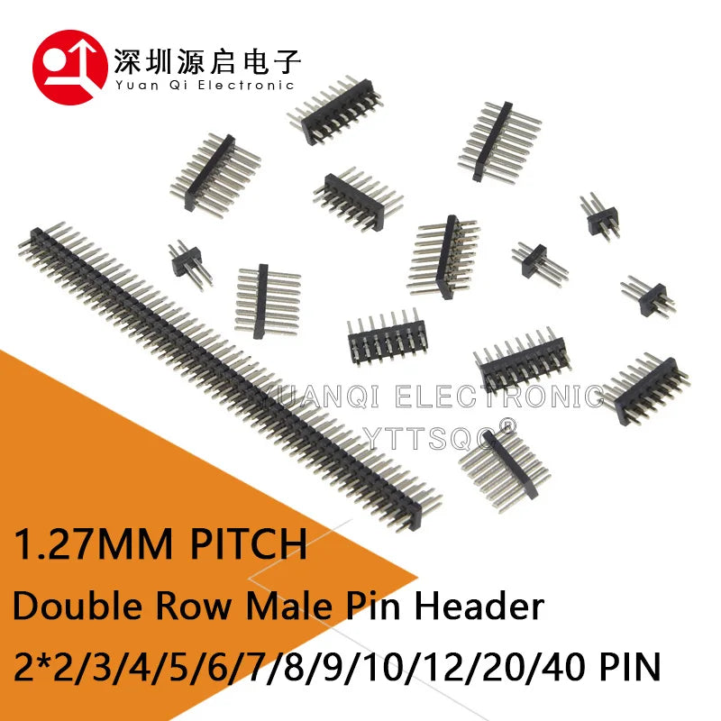 1.27mm 1.27 Double Row Male 2~40P Breakaway PCB Board Pin Header Connector Strip Pinheader 2*3/4/5/6/7/8/10/12/15/20/40p 2-50P