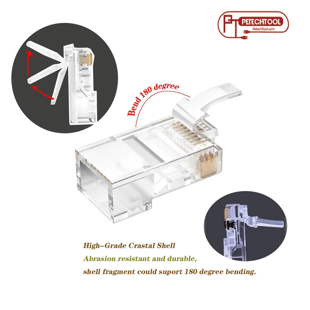 ZoeRax 200/100/50PCS RJ45 Cat6 Pass Through Connector RJ45 Modular Plugs 1.1mm Hole for Solid or Stranded UTP/STP Cable