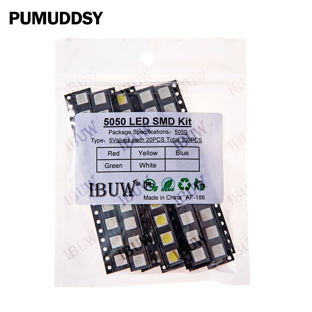 100pcs 5colors Each 20pcs 5730 5050 3528 1210 1206 SMD LED Diode Kit Red Green Blue White Yellow 0805 0603 0402