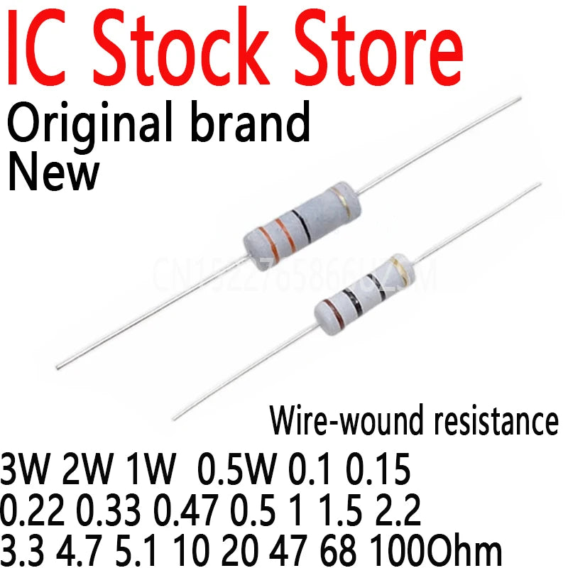Wire Fuse Wirewound Resistor Fuse Resistance 3W 2W 1W  0.5W 0.1 0.15 0.22 0.33 0.47 0.5 1 1.5 2.2 3.3 4.7 5.1 10 20 47 68 100Ohm
