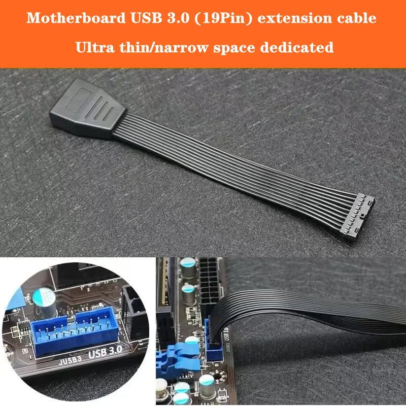 15/30cm 20 Pin Male to Female Extension Cable USB 3.0 Computer Front Panel Motherboard 19 Pin Soft Flat Ribbon Connection Cable