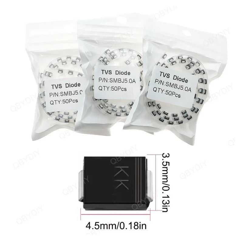 50pcs/lot SMD One Way TVS Diode SMBJ5.0A-SMBJ188A DO-214AA