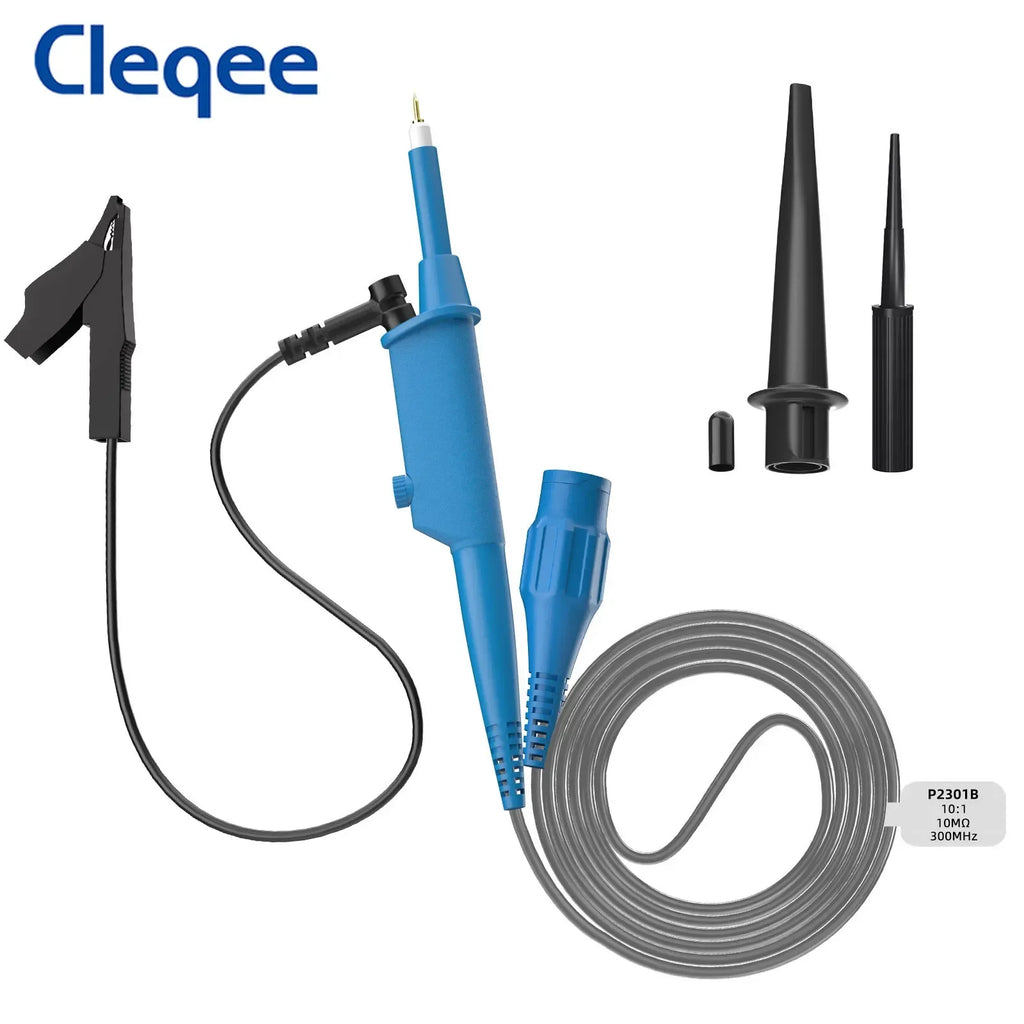 Cleqee P2301B Oscilloscope Probe 10:1 with Alligator Clip BNC 300MHz Protective Cap Scope Clip Probe for Tektronix HP X10