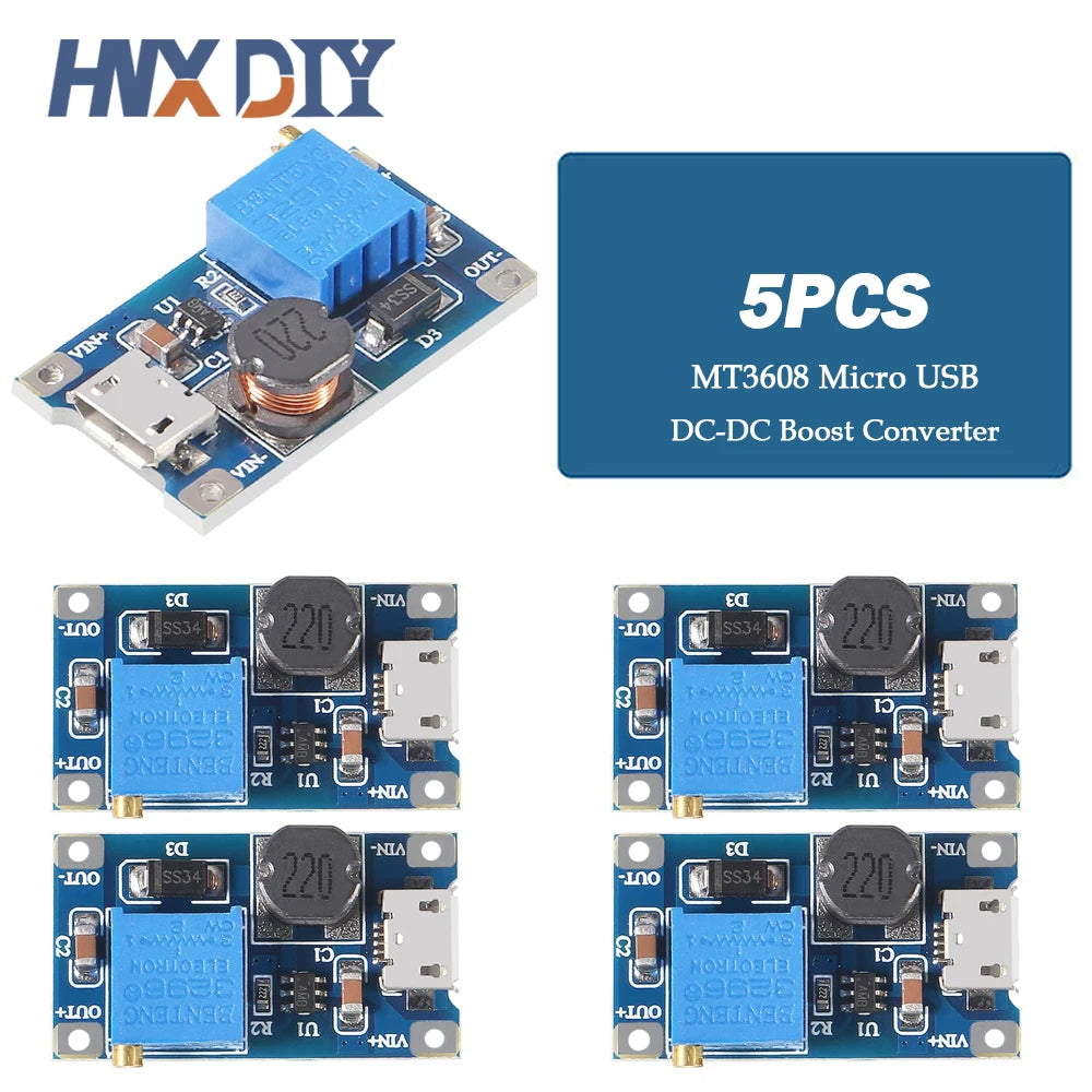 5/10pcs MT3608 DC-DC Step Up Converter Booster 3608 Type-C Power Supply Module Boost Step-up Board MAX output 28V 2A Micro USB