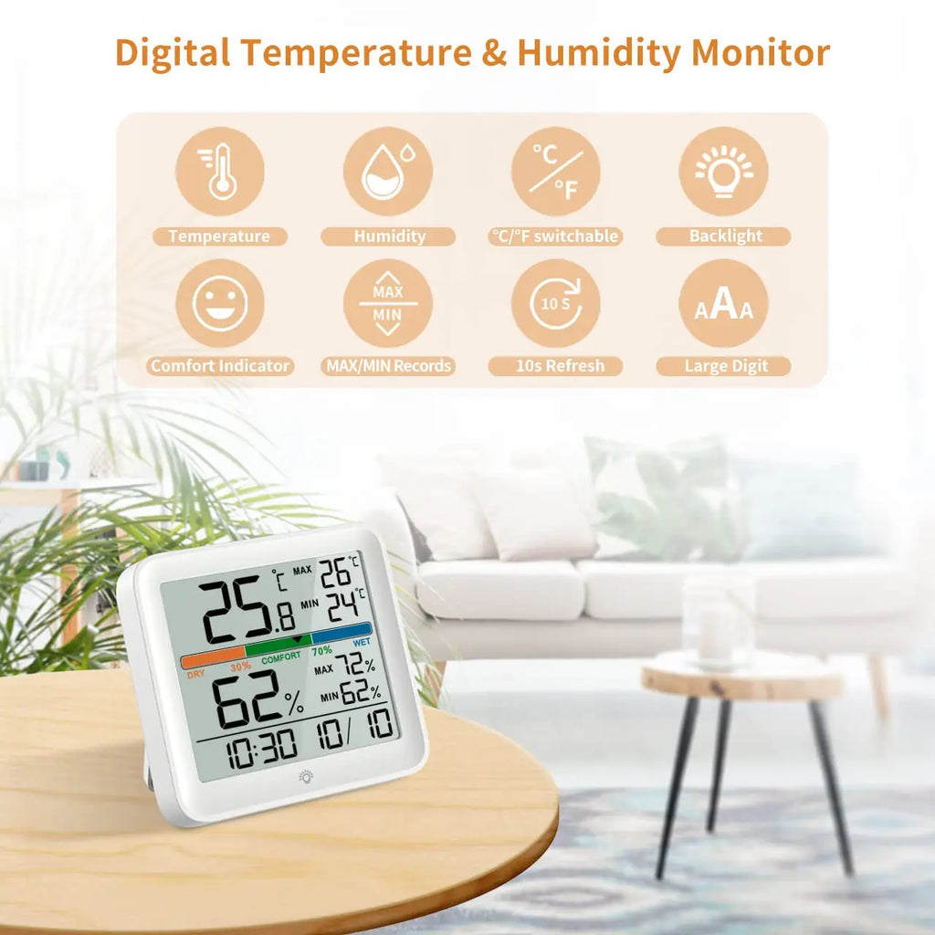 LCD Thermometer Hygrometer Sensor Gauge Indoor Room Digital Temperature Humidity Meter Weather Station For Home