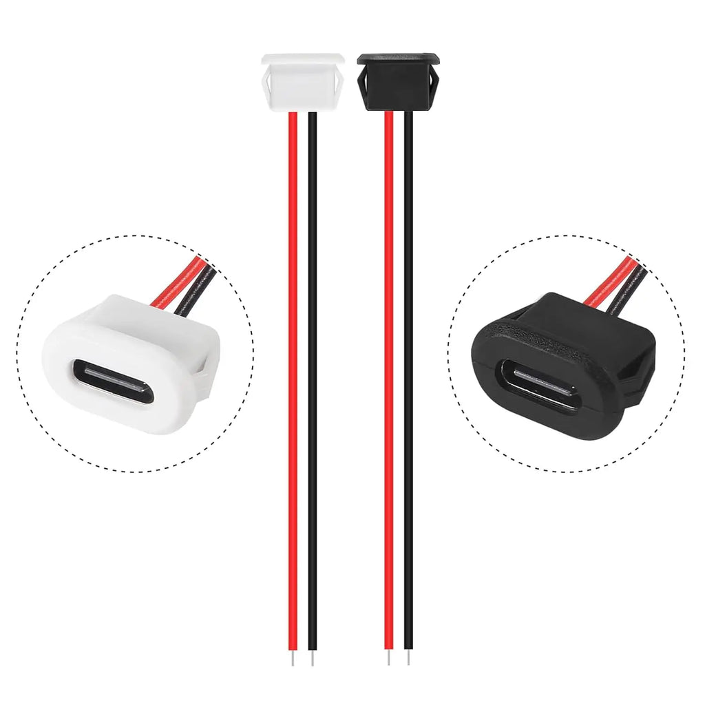 5/10PCS Type-C Female Chassis Waterproof 2P Solder Wire Type USB C Pigtail Cable Extension Power Cable USB-C Plug to 2 Pin Bare