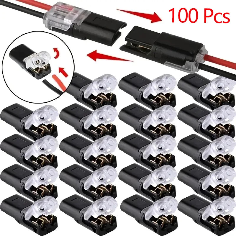 10/20/30/50/100 Pack of H2 2-Pin Pluggable Wire Connectors, Nylon Insulated Copper Quick-Connect Terminal Blocks, Suitable for Low-Voltage Cables, No Power Mode Required, No Electronic Components