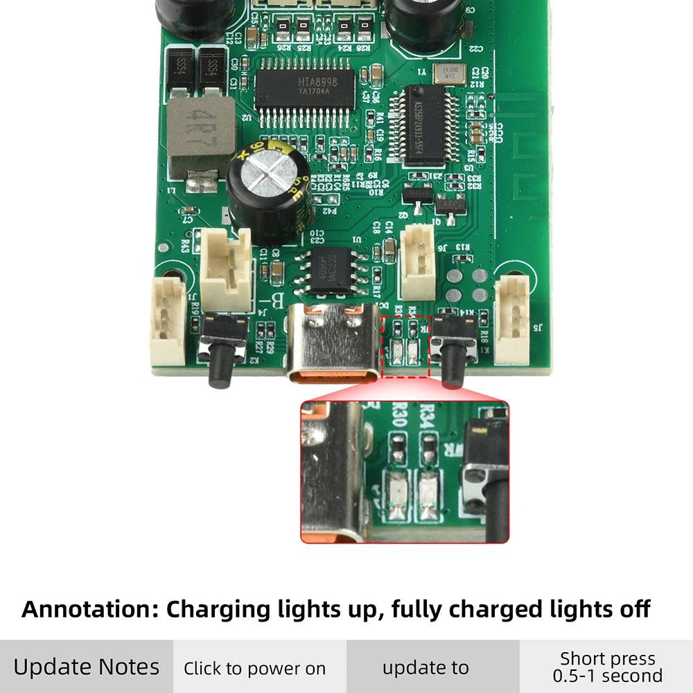 DC 5V/3.7V TWS Stereo Bluetooth Power Amplifier Board, 2×10W Dual-Channel Adjustable and Rechargeable Power Amplifier Board