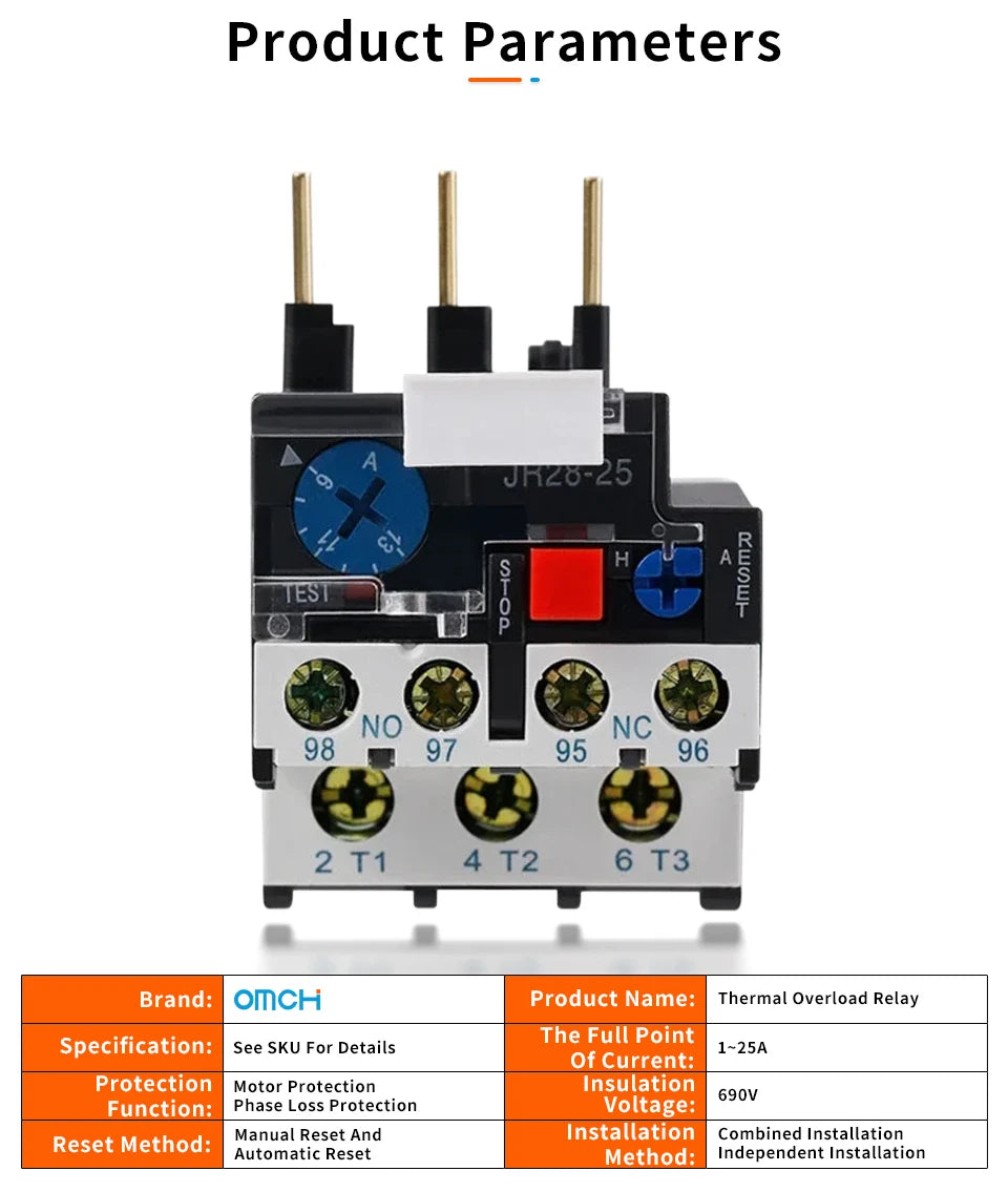 JR28-25 Thermal Overload Relay Adjustable Relaying With Over Current Protection Used For AC Contractor CJX2-12/18 Series