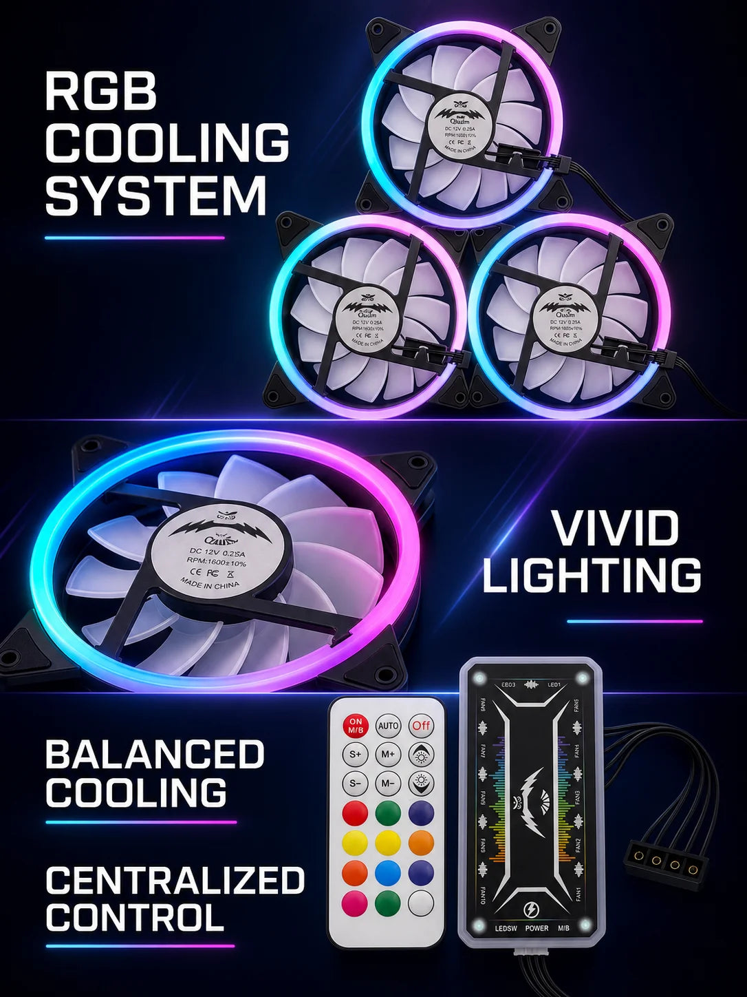 Computer Case PC Cooling Fan RGB Adjust LED 120mm Quiet + IR Remote New Computer Cooler Cooling RGB Case Fan For CPU