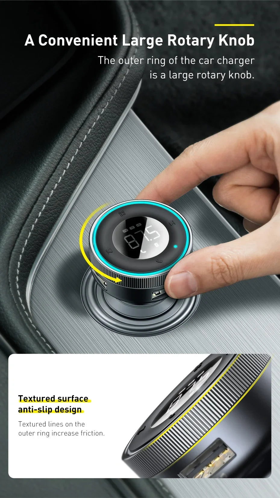 Bluetooth 5.3 FM Transmitter Car Cigarette Lighter Dual USB Fast Charging Handsfree Calling Vehicle Audio Receiver