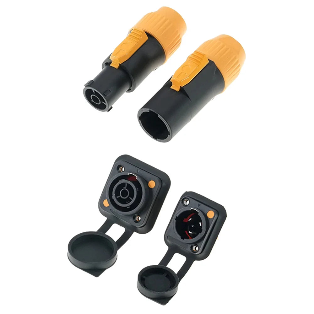 10PCS Waterproof PowerCON True Locking Connector 3-Pin  Male Plug Jack, IP65 PA66 Black/Orange Power Cable Connector