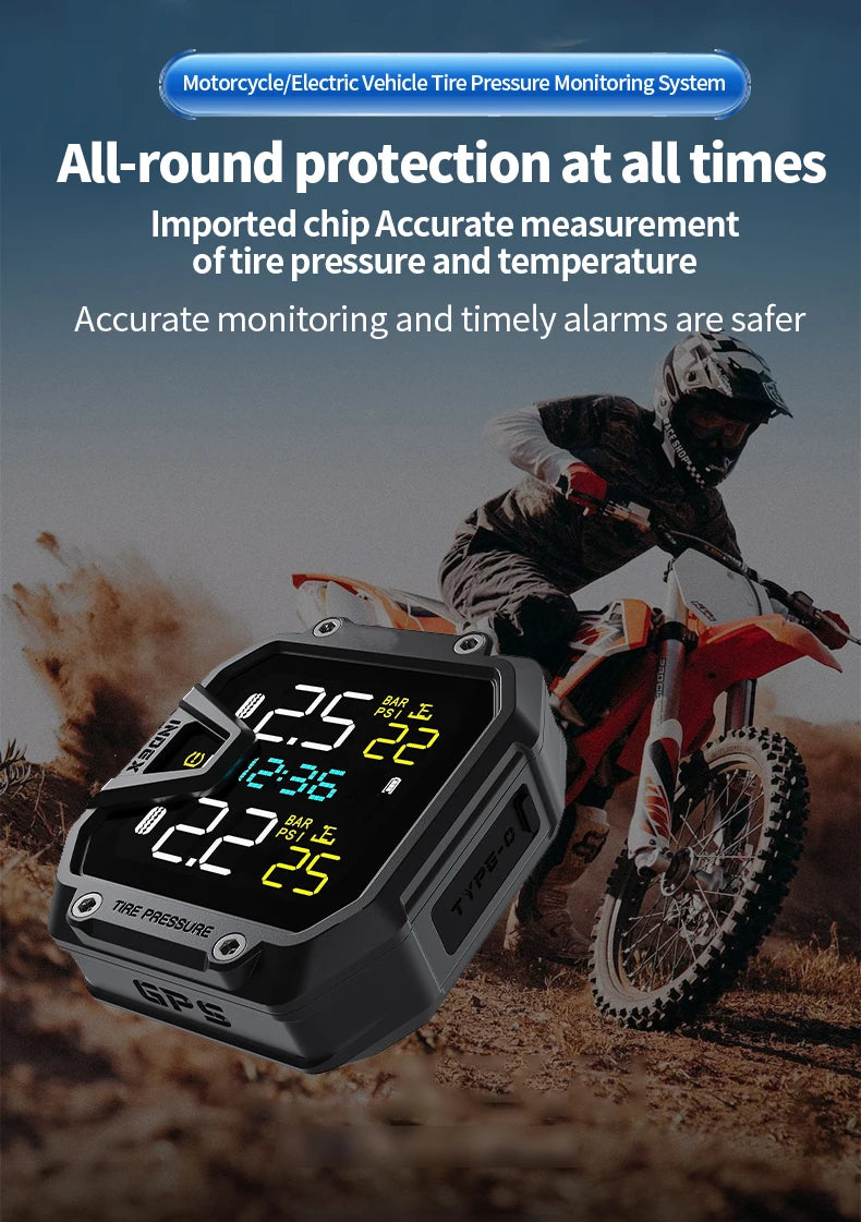 Yangood TMPS Motorcycle Tire Pressure Sensor Waterproof LCD Color Display Real-Time Safety Tire Pressure Monitoring System