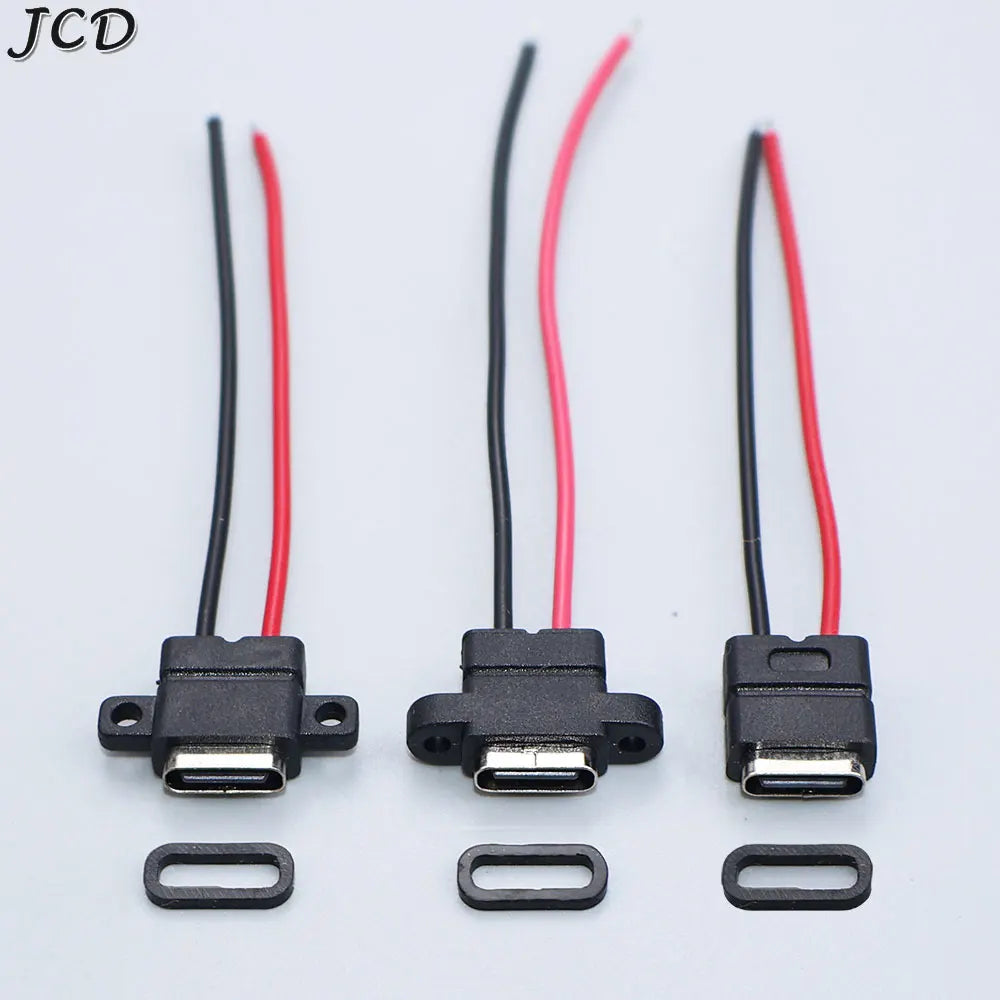 2/5/10pcs Type C 2 Pin Waterproof Female USB C Socket With Screw Hole Fast Charge Charging Interface USB Connector With Cable