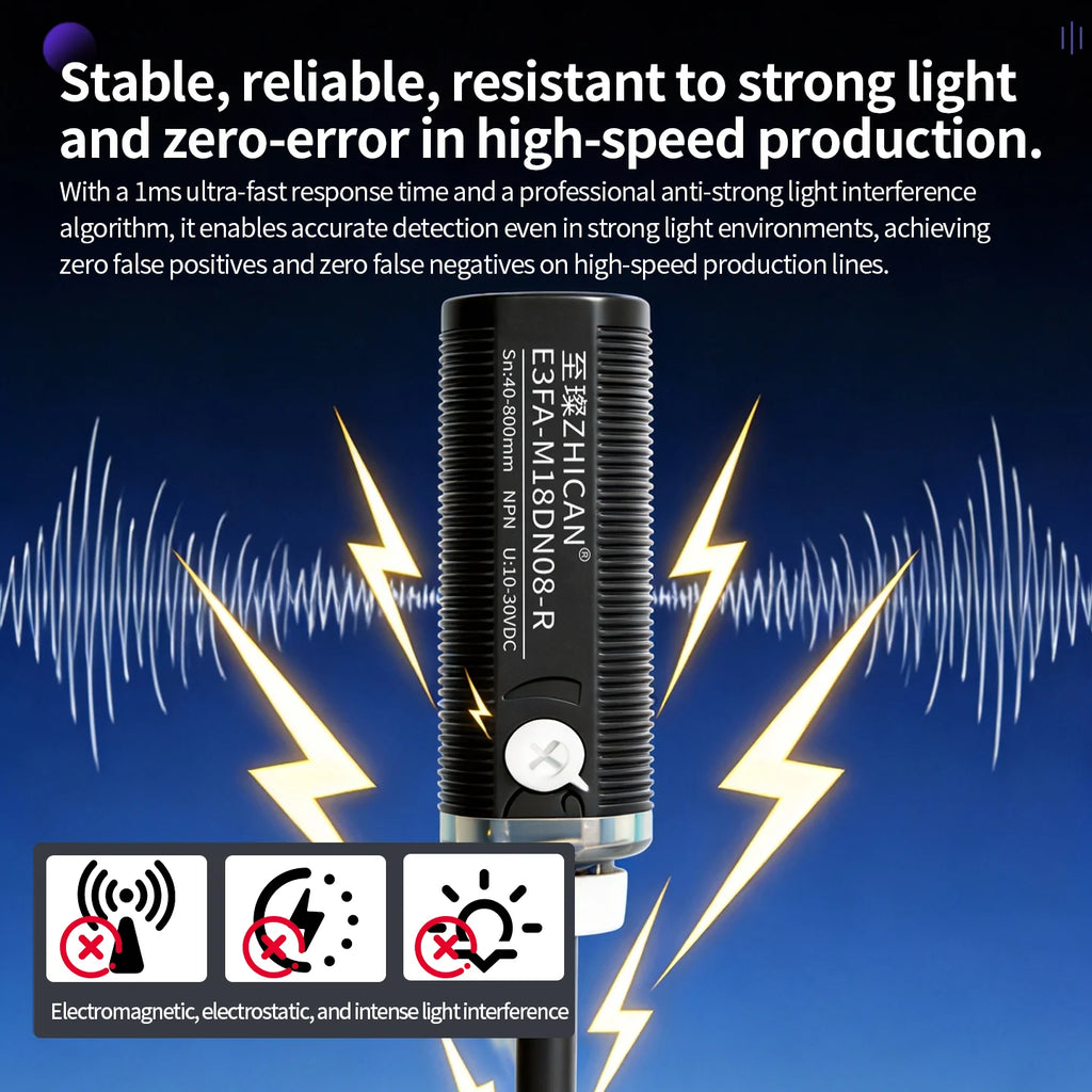 ZHICAN E3FA M18 Cylindrical Photoelectric Sensor Long Range Diffuse Reflective Through Beam Retro Reflective NPN PNP