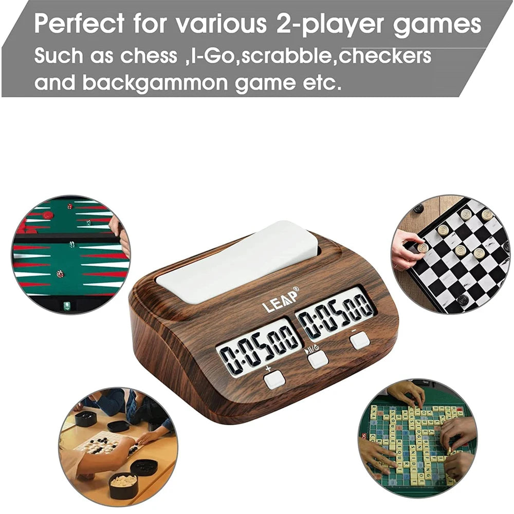 LEAP Chess Clock Digital Chess Timer with Count up / Countdown Timer for Board Games Timer with Alarm Function Wood Appearance