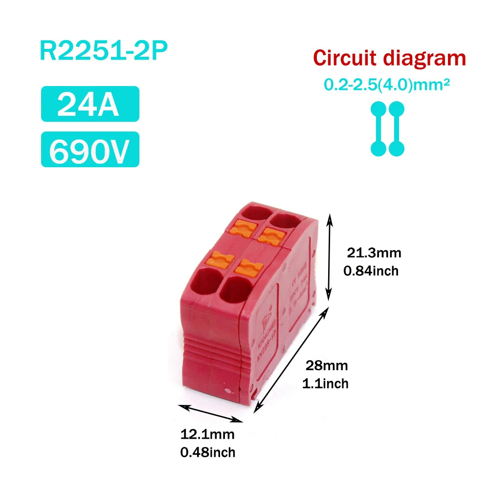 Wire Electrical Connectors Wire Push-in Terminal Block multiple in multiple out Connector Mount On Din Rail with fixing Hole