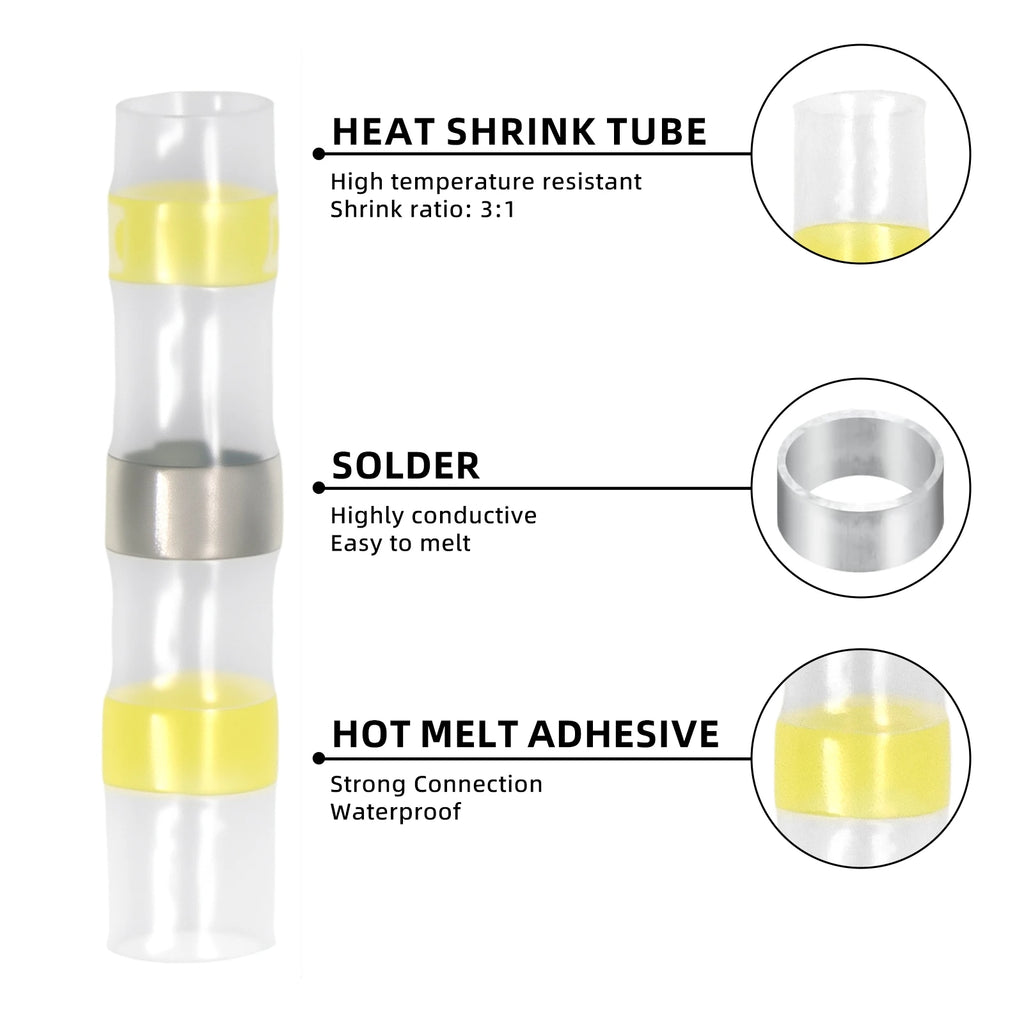50-500Pcs Boxed Solder Seal Wire Connectors Kit 3:1 Heat Shrink Butt Connectors Waterproof Insulated Electrical Terminals