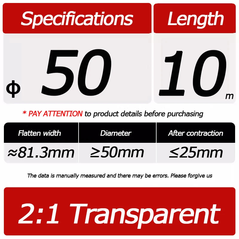 10 Meter/Lot Heat Shrink Tube 2:1 Clear Transparent Tubing Shrinkable Wrap 1mm - 60mm Cable Sleeve Wire