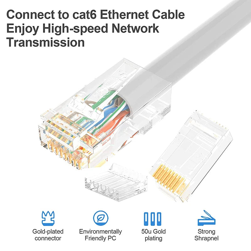 Hoolnx 2 Piece RJ45 Connector CAT6 Modular PLugs UTP STP 50U Gold Ethernet Ends Plated Load Bar for 23-24 AWG Lan Network Cable