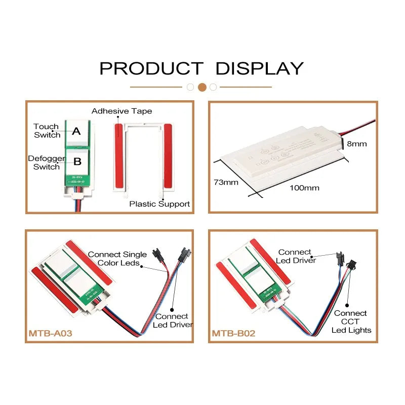 DC 12V 5A 60W LED Touch Dimmer Light Switch Touch Sensor For Mirror With Changing Dimmer Anti Fog