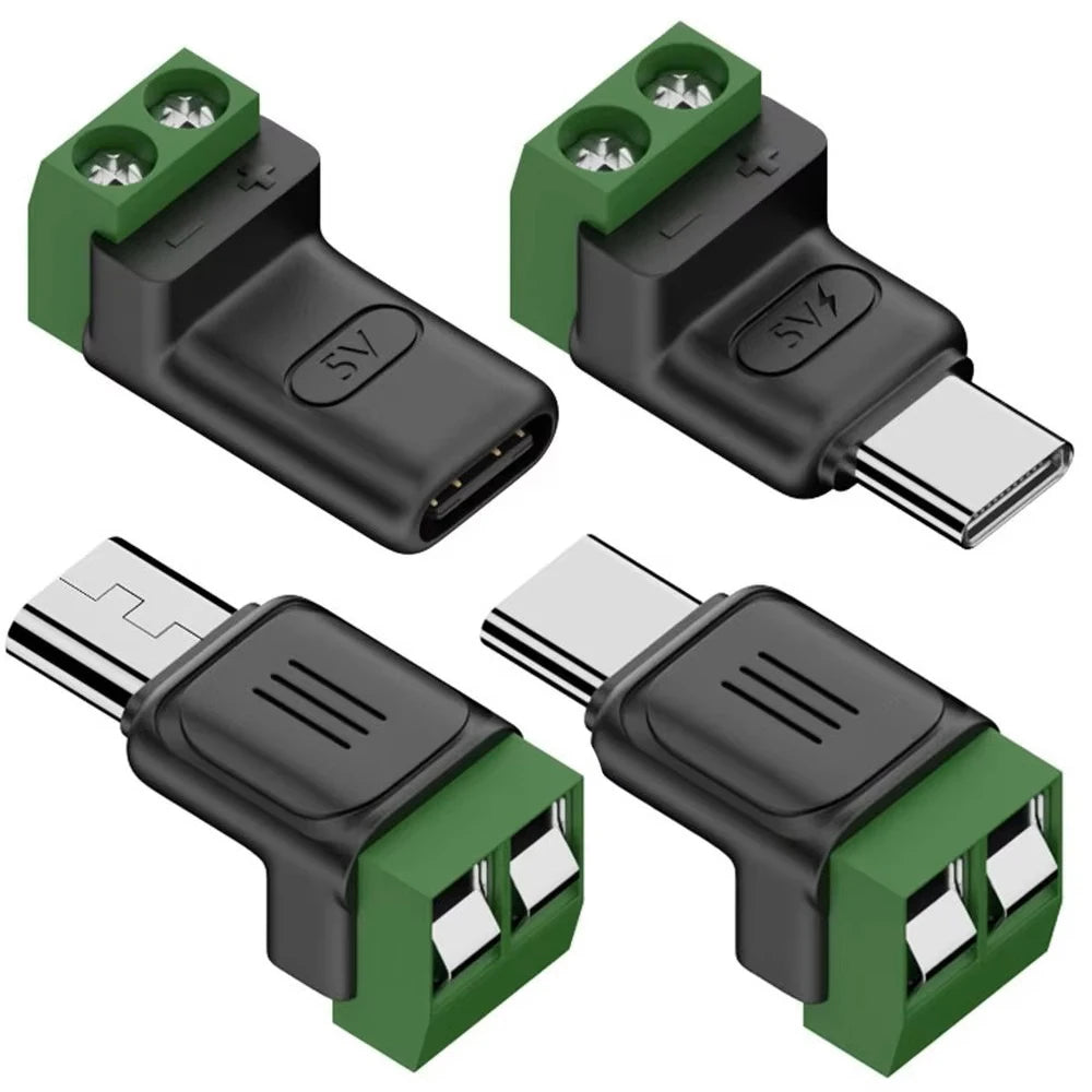 Type C/Micro Female To 2 Pin Terminal Block Solderless Charging Connector 5V USB C Screw Terminal Solderless Plug OTG Adapter