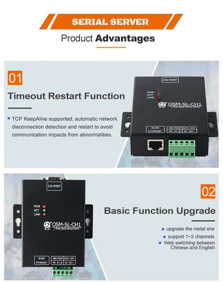 Oshangming RS485 RS232 To Ethernet Converter Server Support Modbus MQTT