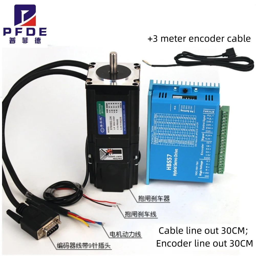 WITH Brake Nema 23  57 Hybrid Closed Loop 2-Phase  Servo Motor with Driver 57HSE2.2N+HBS57 Stepper Motor for  CNC Spindle Motor