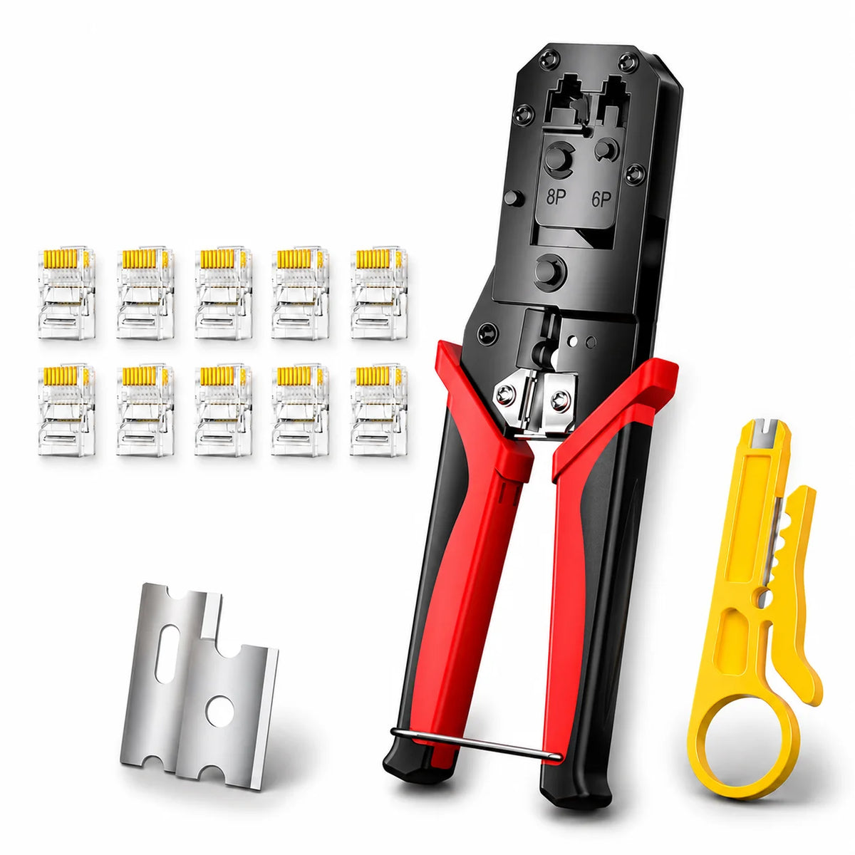 ROVLL RJ45 RJ11 Crimping Tool Ethernet Cable Stripper Cutter Plier for Cat6 Cat5e 8P8C 6P Connectors with 10Pcs RJ45 Plug